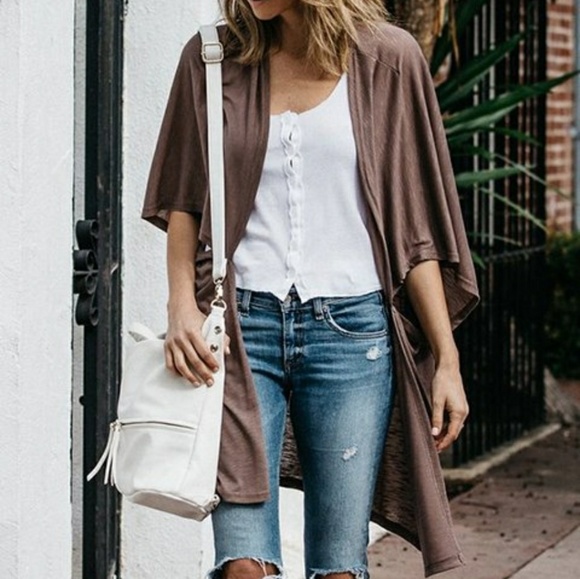 Brown Open Shortsleeve Longbody Cardigan - Picture 5 of 5